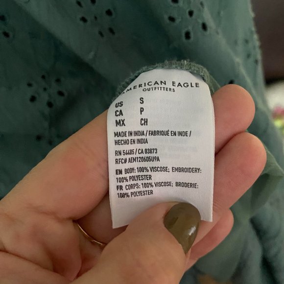 American Eagle Green Eyelet Babydoll Puff Sleeve Dress Size Small - Picture 8 of 8